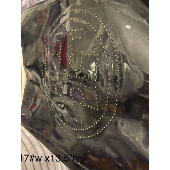 Tory burch patent leather black perforated logo tote bag/purse/pocketbook - Picture 7 of 11